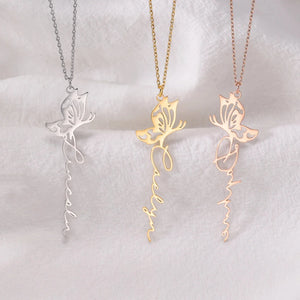 Personalized Butterfly Name Necklace for Women, Stainless Steel Letter Pendant
