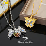 Custom Butterfly Photo Necklace for Women, Personalized Memory Pendant Jewelry