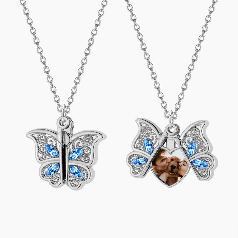 Custom Butterfly Photo Necklace for Women, Personalized Memory Pendant Jewelry