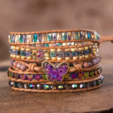 Butterfly Opal Ladies Wrap Bracelets Leather Stones Bangles