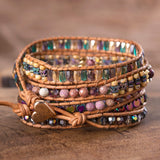 Butterfly Opal Ladies Wrap Bracelets Leather Stones Bangles