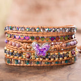 Butterfly Opal Ladies Wrap Bracelets Leather Stones Bangles