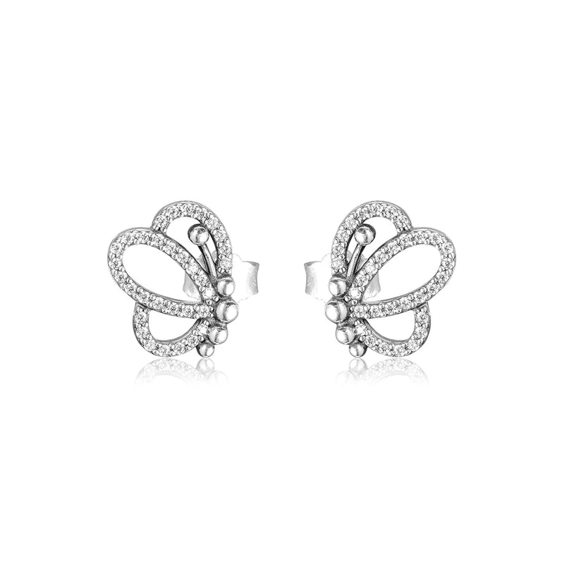 Butterfly Stud Earrings 925 Sterling Silver Clear CZ