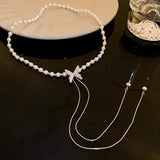 Butterfly Pearl Necklace Ladies Adjustable Clavicle Chain Tassel Pendant