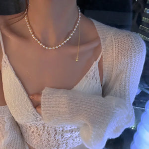 Butterfly Pearl Necklace Ladies Adjustable Clavicle Chain Tassel Pendant