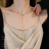 Butterfly Pearl Necklace Ladies Adjustable Clavicle Chain Tassel Pendant