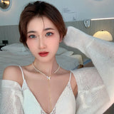 Butterfly Pearl Necklace Ladies Adjustable Clavicle Chain Tassel Pendant