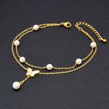 Butterfly Pearl Stainless Steel Women Anklet Tassel