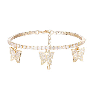 Butterfly Pendant Bracelet Chains, Adjustable Stainless Steel Crystal Bracelet