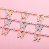 Butterfly Pendant Bracelet Chains, Adjustable Stainless Steel Crystal Bracelet