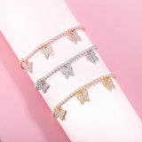 Butterfly Pendant Bracelet Chains, Adjustable Stainless Steel Crystal Bracelet