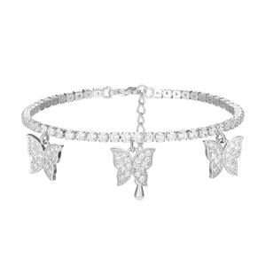 Butterfly Pendant Bracelet Chains, Adjustable Stainless Steel Crystal Bracelet