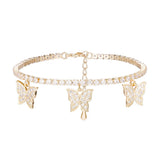 Butterfly Pendant Bracelet Chains, Adjustable Stainless Steel Crystal Bracelet