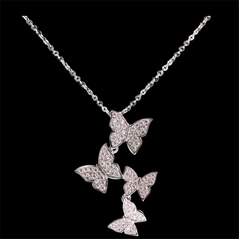Butterfly Pendant 925 Silver Zircon Necklace Choker Jewelry
