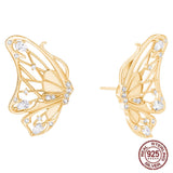 S925 Silver Butterfly Stud Earrings CZ 925 Sterling Silver
