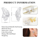 S925 Silver Butterfly Stud Earrings CZ 925 Sterling Silver