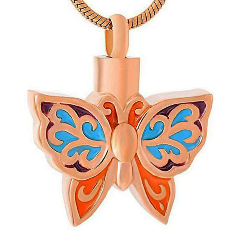 Butterfly Ash Holder Urn Necklace Stainless Steel Cremation Memorial Jewelry