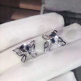 Butterfly Stud Earrings 925 Silver CZ Stone Party Wedding Bridal Jewelry