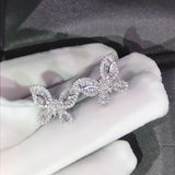 Butterfly Stud Earrings 925 Silver CZ Stone Party Wedding Bridal Jewelry