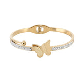 Butterfly Titanium Steel Bracelet 18K Plated with Rhinestone Cuff Bangle