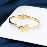 Butterfly Titanium Steel Bracelet 18K Plated with Rhinestone Cuff Bangle