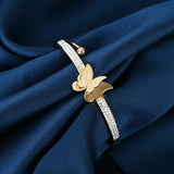 Butterfly Titanium Steel Bracelet 18K Plated with Rhinestone Cuff Bangle