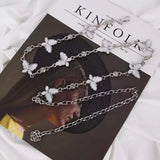 Butterfly Women's Waist Chain Belts Silver for Dress Fringes Decoration