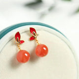 Chalcedony Red Bead Butterfly Earrings Vintage Silver Jewelry