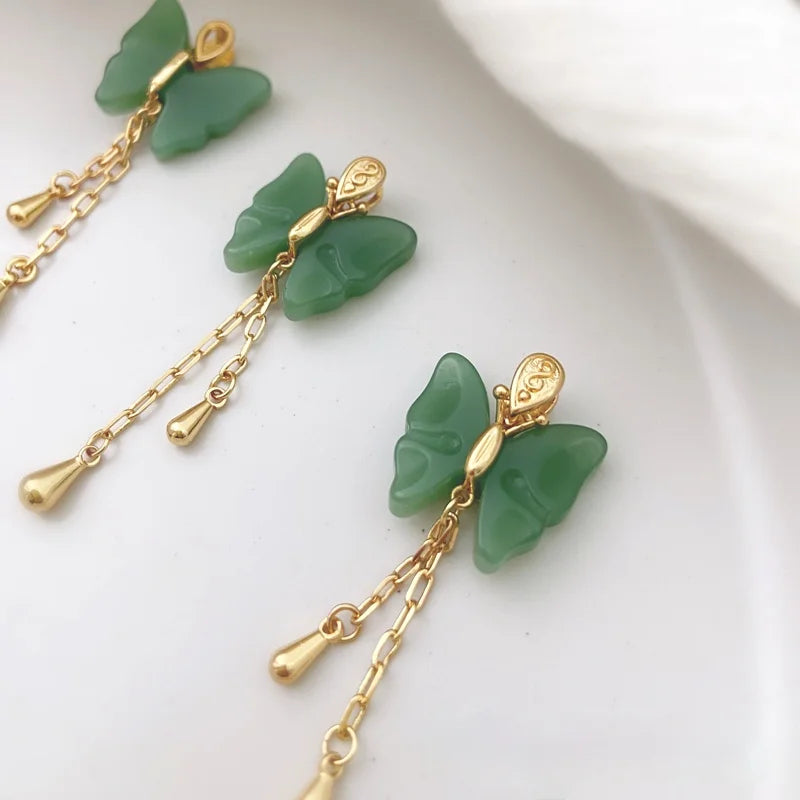 Butterfly Jade Mite Tassel Ginkgo Leaf Safe Buckle DIY Earring Necklace Clothing