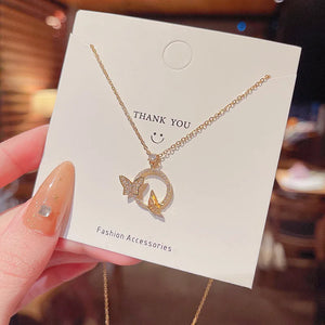 Butterfly Zircon Necklace Titanium Clavicle Chain