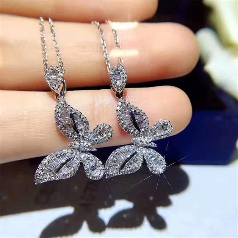 Butterfly Moissanite Diamond Pendant Charm Necklace