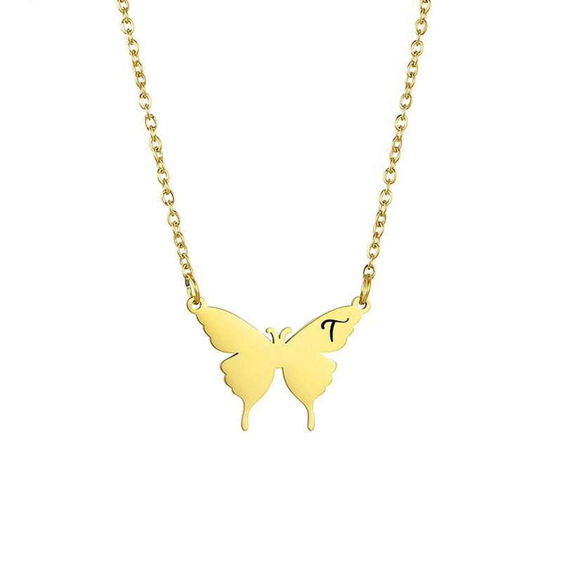 Butterfly Necklace Customizable Letters Double Chain Pendant