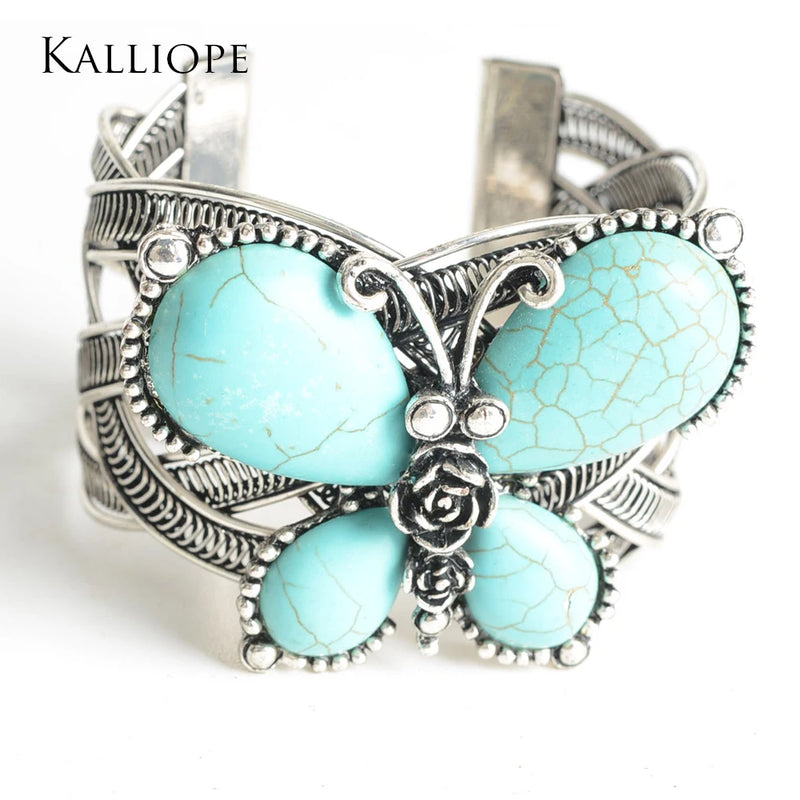 Butterfly Semi-precious Stone Bracelet Stainless Steel Jewelry Women