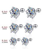 0.2-0.5ct Moissanite Screw Stud Earrings 925 Sterling Silver