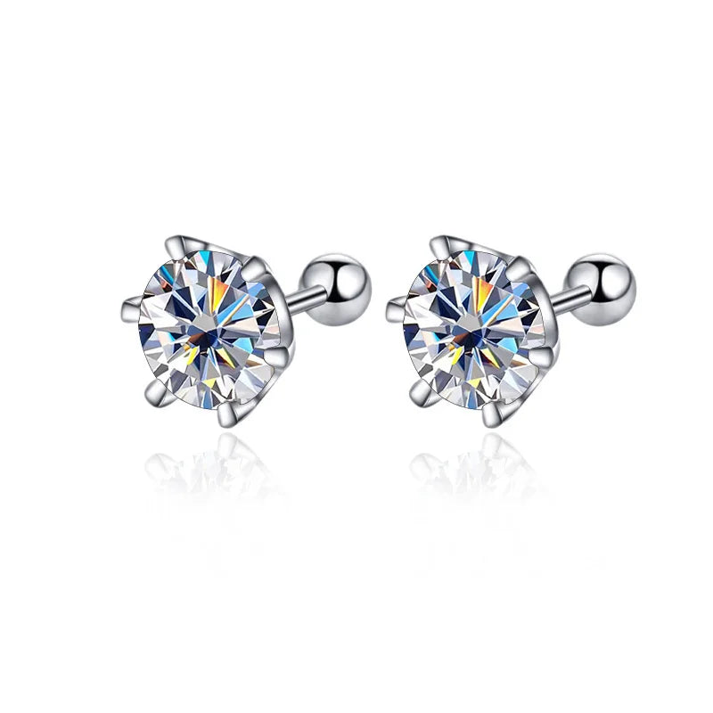 0.2-0.5ct Moissanite Screw Stud Earrings 925 Sterling Silver