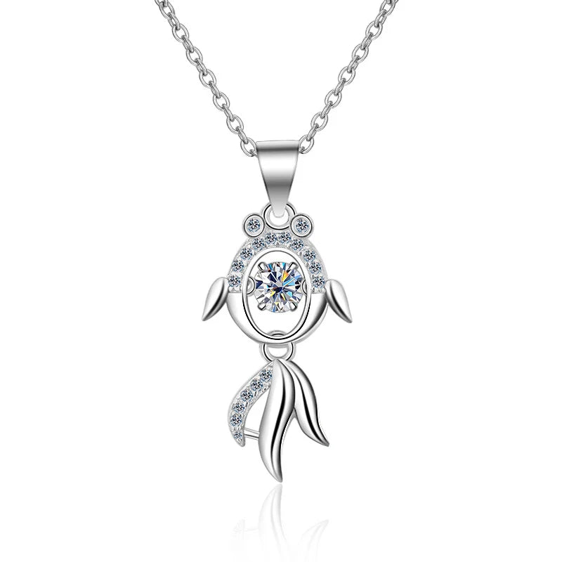 0.3CT Moissanite Koi Fish Necklace 925 Sterling Silver Jewelry