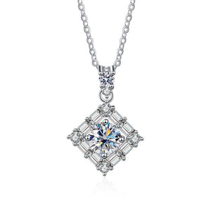 1 Carat D Diamond Square Necklace 925 Silver Chain Fine Jewelry
