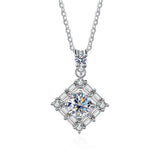1 Carat D Diamond Square Necklace 925 Silver Chain Fine Jewelry