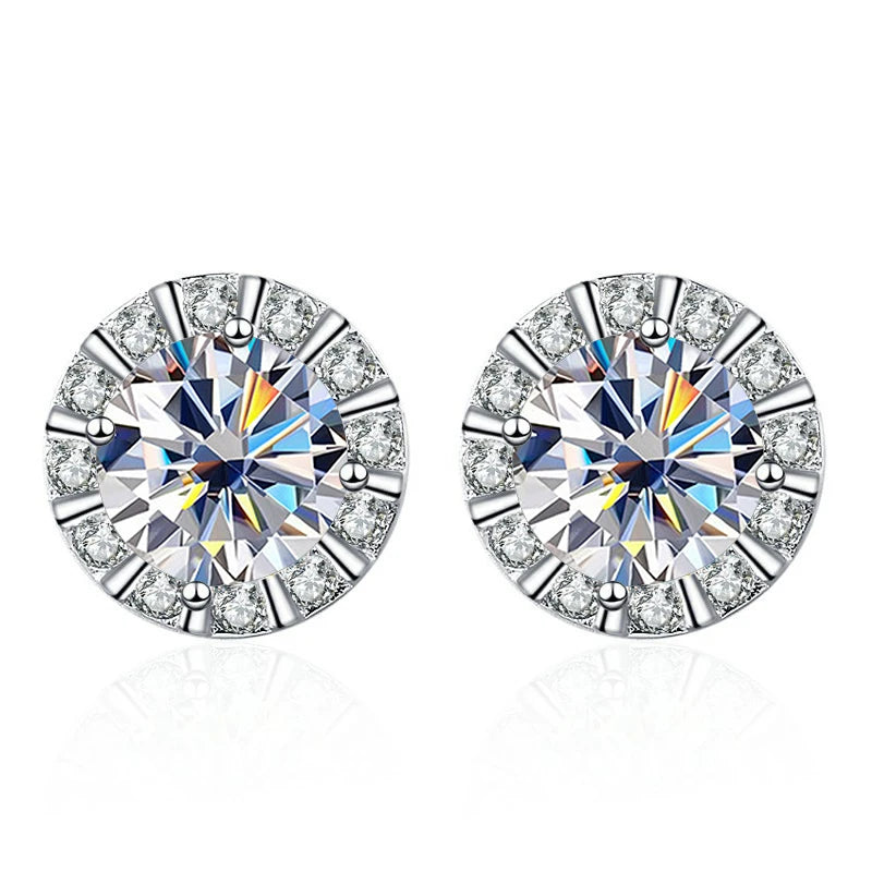 50Cts Round Square Silicone Moissanite Earrings Stud S925 Silver Wedding