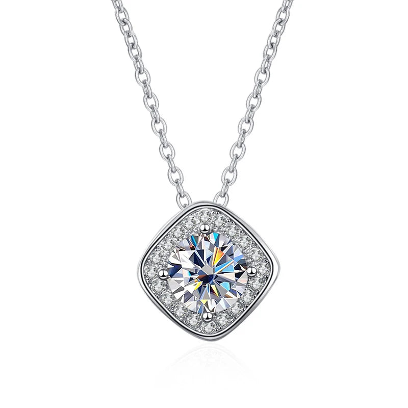 6.5mm 1CT Moissanite Necklace Woman Pendant S925 Silver Chains