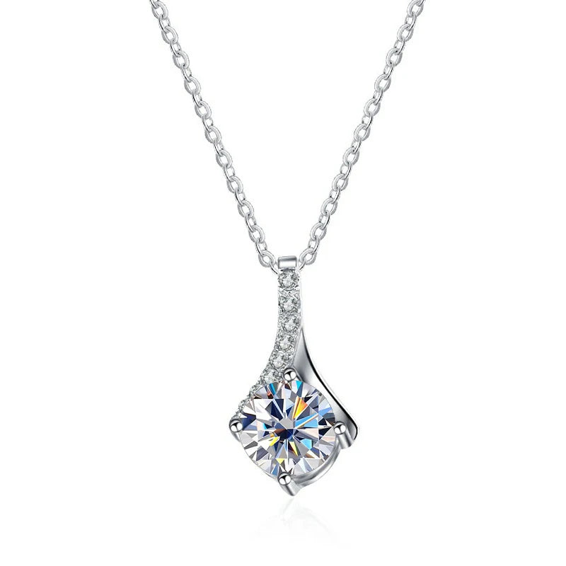 1CT D Good VVS1 Moissanite Pendant Necklace 925 Sterling Silver