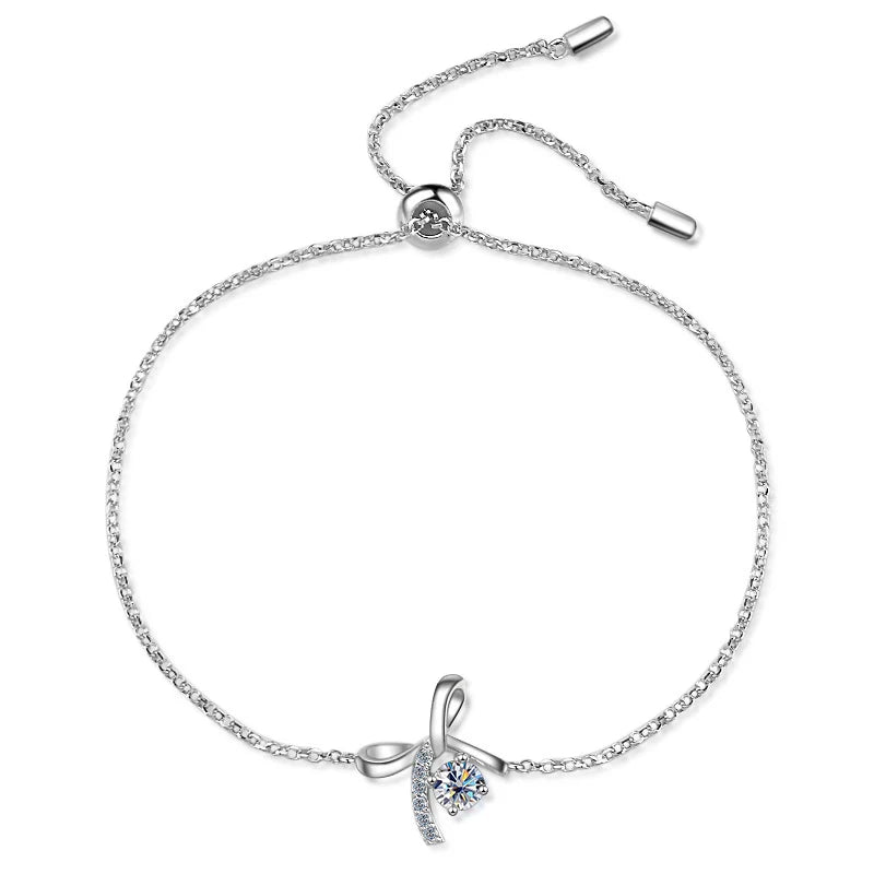 Sterling Silver Bowknot Bracelet 0.3Ct Moissanite Chain Jewelry