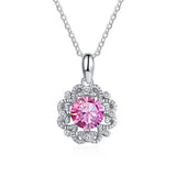 Moissanite Diamond Flower Pendant Necklace 925 Silver Chains Xmas Gift