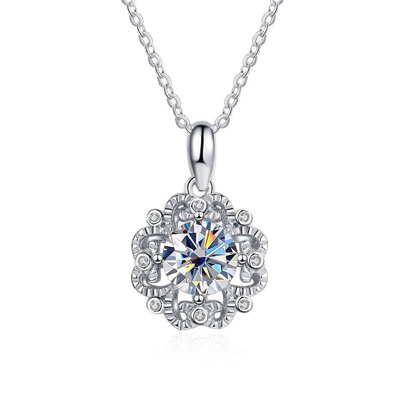 Moissanite Diamond Flower Pendant Necklace 925 Silver Chains Xmas Gift