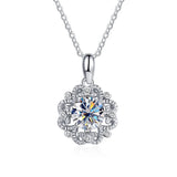Moissanite Diamond Flower Pendant Necklace 925 Silver Chains Xmas Gift