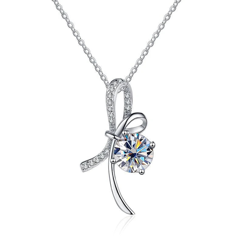 1Ct Moissanite Pendant D Bowknot Sparkling 100% S925 Sterling Silver Jewelry