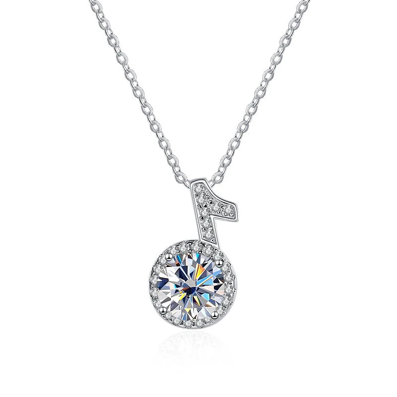 1CT Moissanite Music Note Pendant Necklace 925 Sterling Silver Jewelry