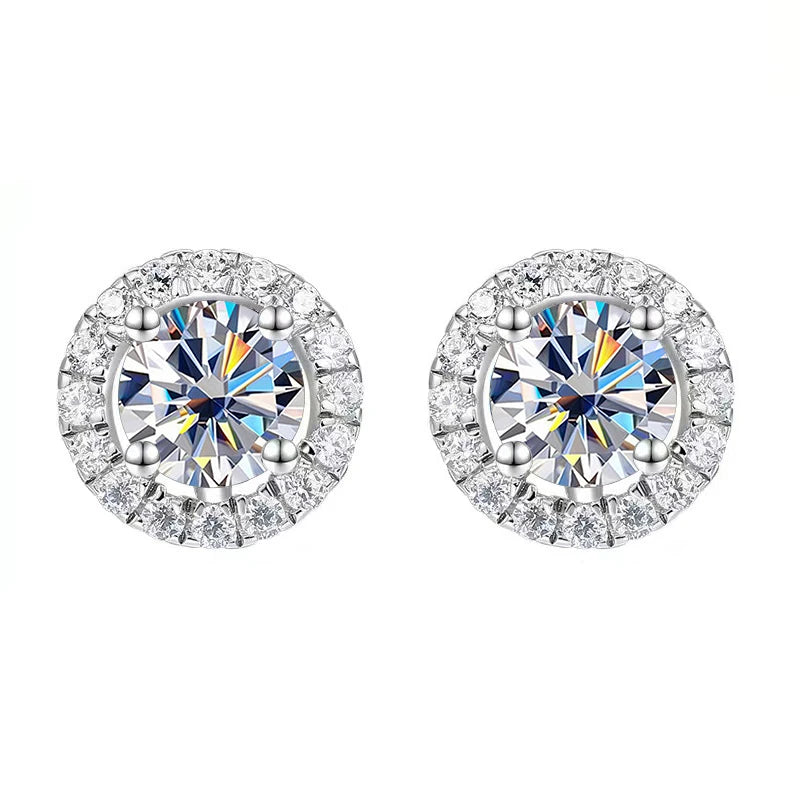 S925 Silver 1.0ct Moissanite Stud Earring Pair