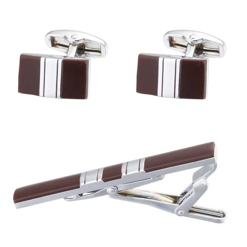 C-MAN Classic Men Cufflink and Tie Clip Set Red Business Shirt Bar Set