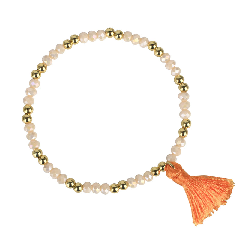 Boho Crystal Beaded Bracelets with Tassels Pendant for Beach Women